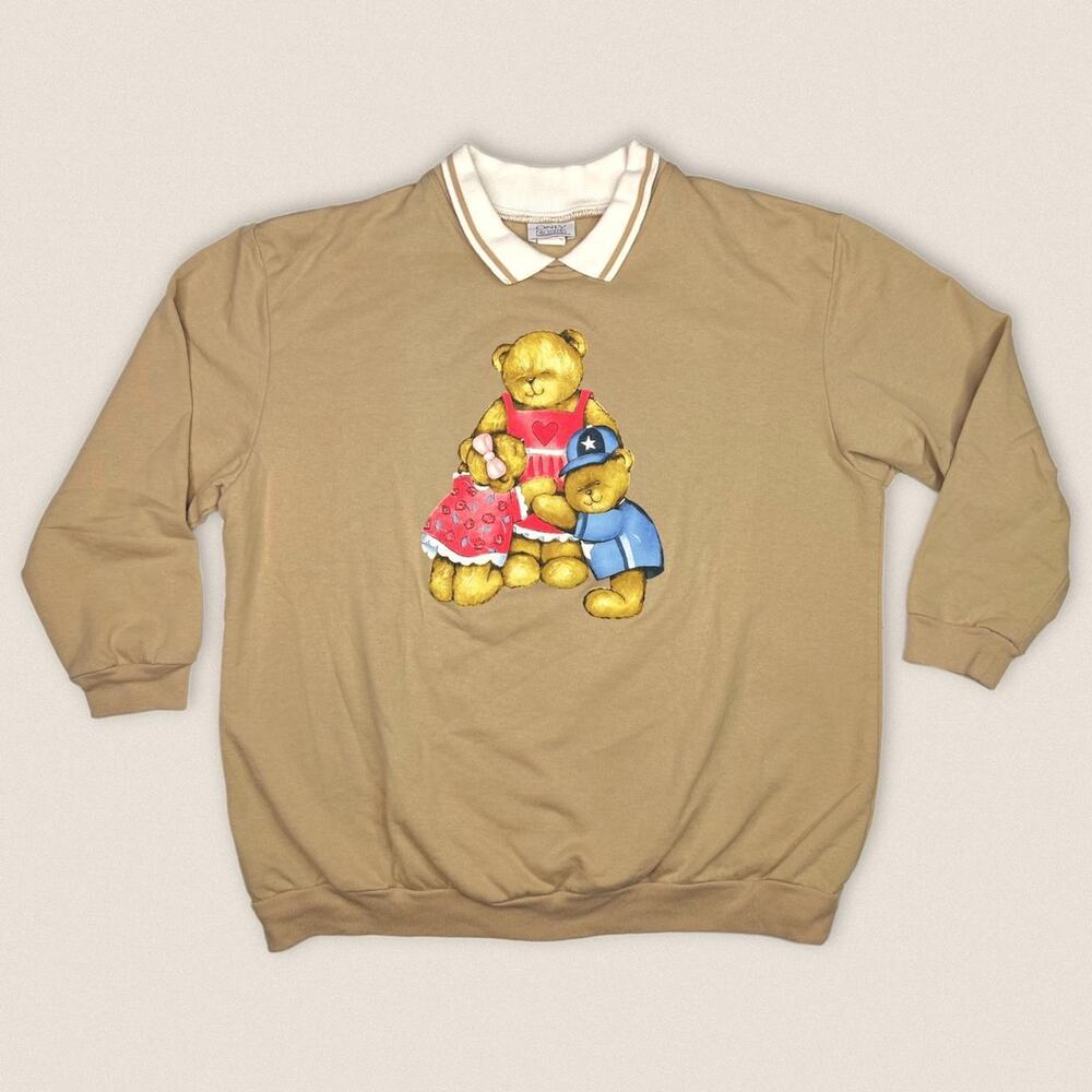 Vintage Grandma Sweater Collared Sweatshirt Bears Only Necessities -‎ Size Large